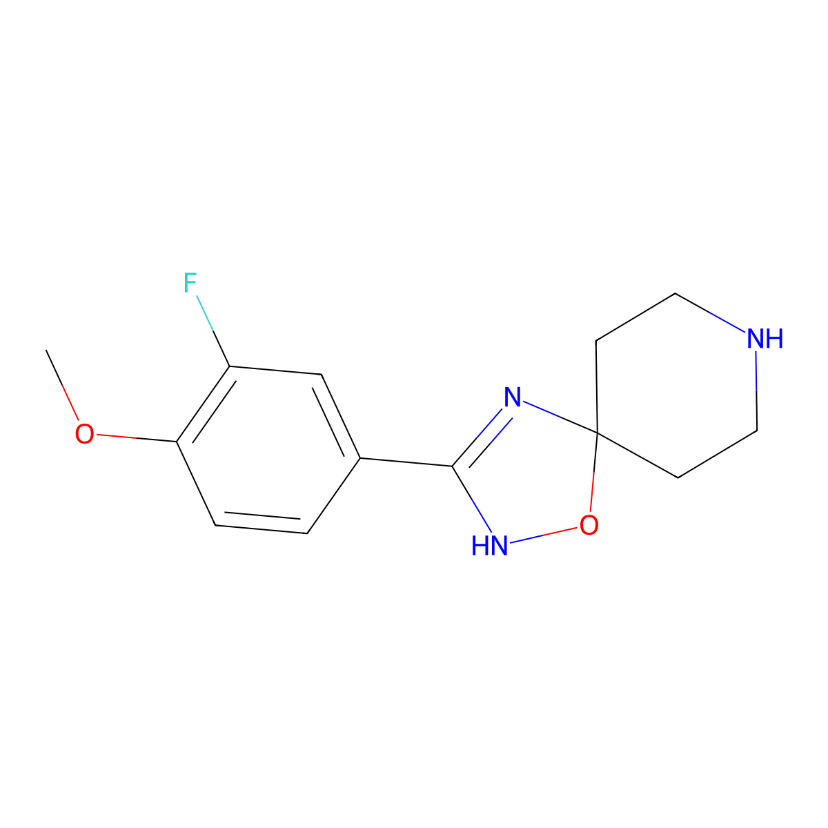 3-(3-Fluoro-4-methoxyphenyl)-1-oxa-2,4,8-triazaspiro[4.5]dec-2-ene molecular structure, CAS 1370595-16-6