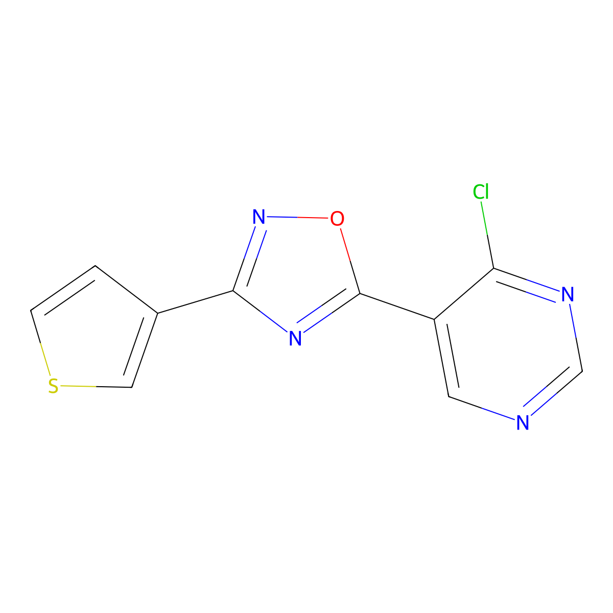 5-(4-Chloropyrimidin-5-yl)-3-(thiophen-3-yl)-1,2,4-oxadiazole molecular structure, CAS 1370595-20-2