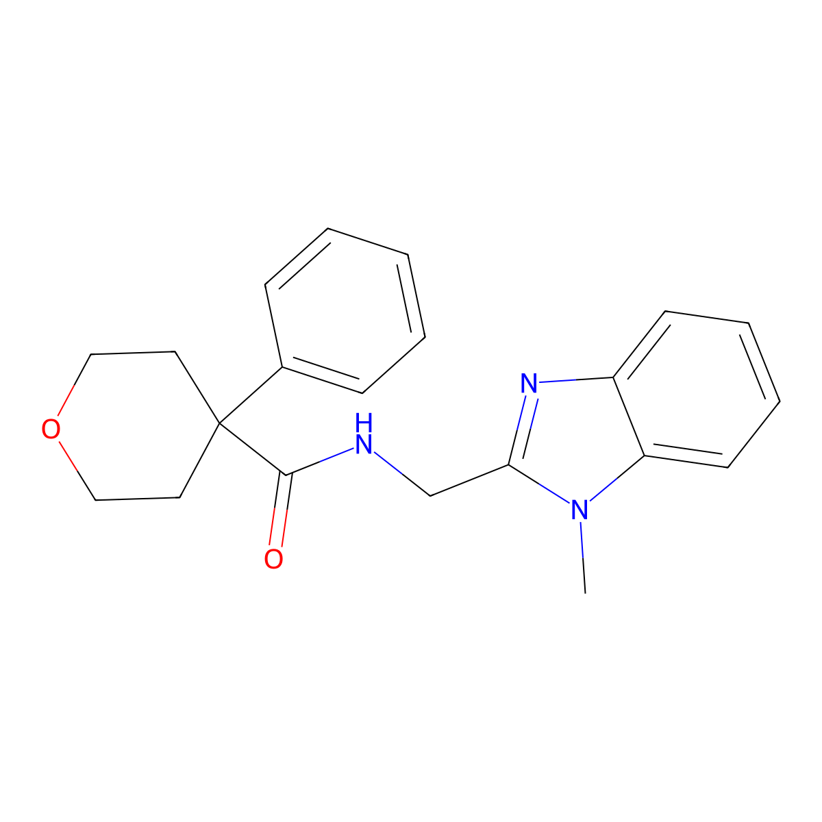 N-[(1-methyl-1H-benzimidazol-2-yl)methyl]-4-phenyltetrahydro-2H-pyran-4-carboxamide molecular structure, CAS 1370595-61-1