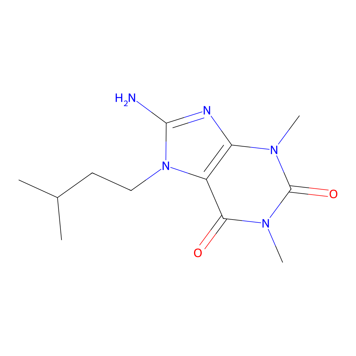 8-Amino-7-isopentyl-1,3-dimethyl-1H-purine-2,6(3H,7H)-dione molecular structure, CAS 1370596-54-5