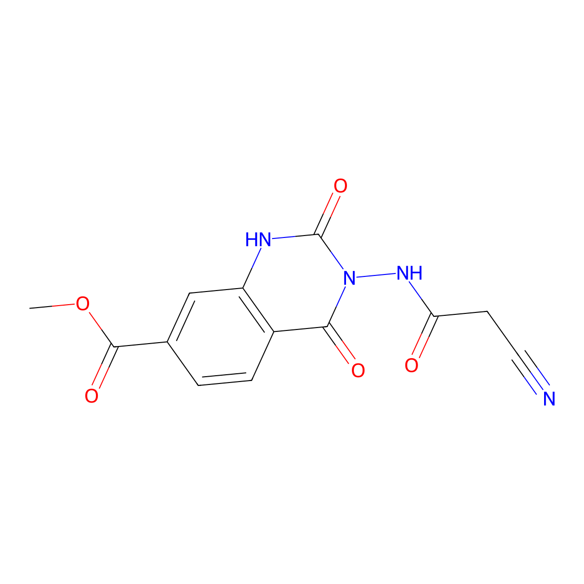 Methyl 3-[(cyanoacetyl)amino]-2,4-dioxo-1,2,3,4-tetrahydroquinazoline-7-carboxylate molecular structure, CAS 1370598-21-2