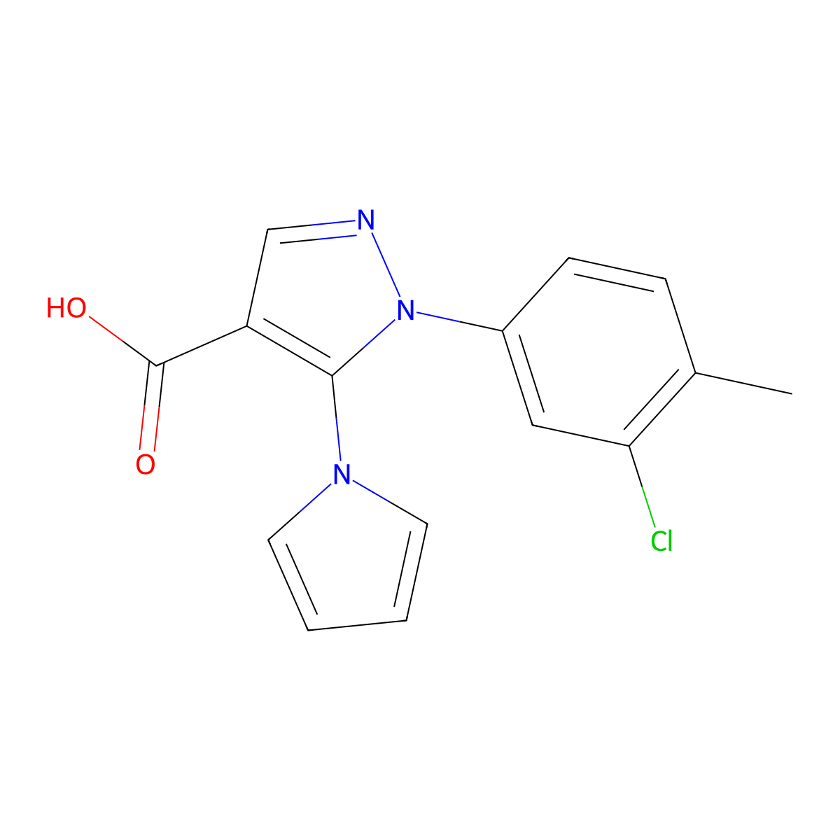 1-(3-chloro-4-methylphenyl)-5-(1H-pyrrol-1-yl)-1H-pyrazole-4-carboxylic acid molecular structure, CAS 1370598-44-9