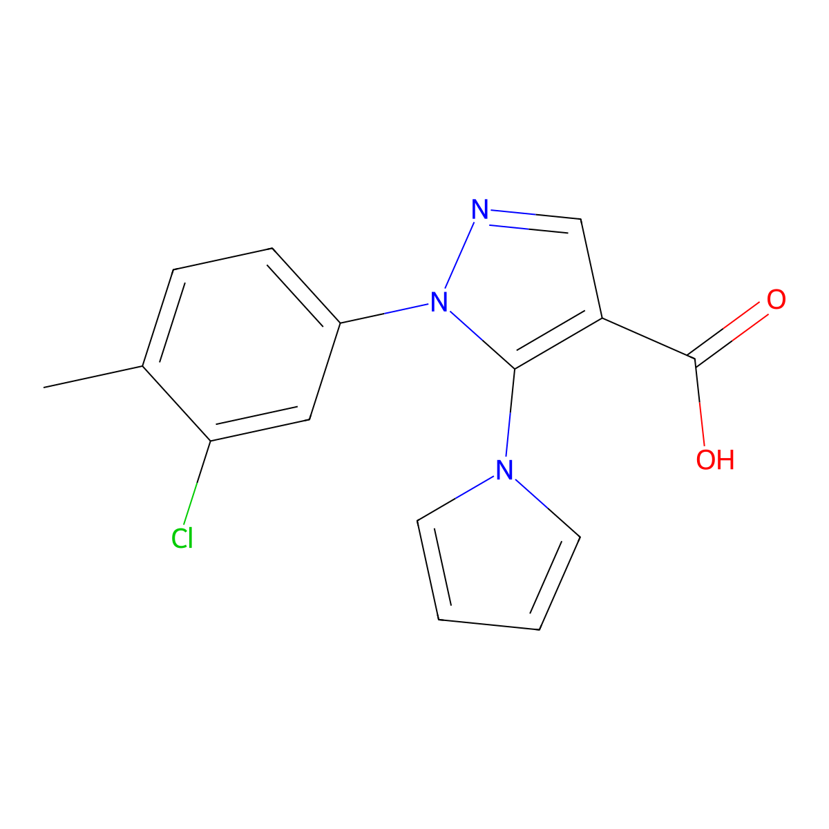 1-(3-chloro-4-methylphenyl)-5-(1H-pyrrol-1-yl)-1H-pyrazole-4-carboxylic acid molecular structure, CAS 1370598-44-9