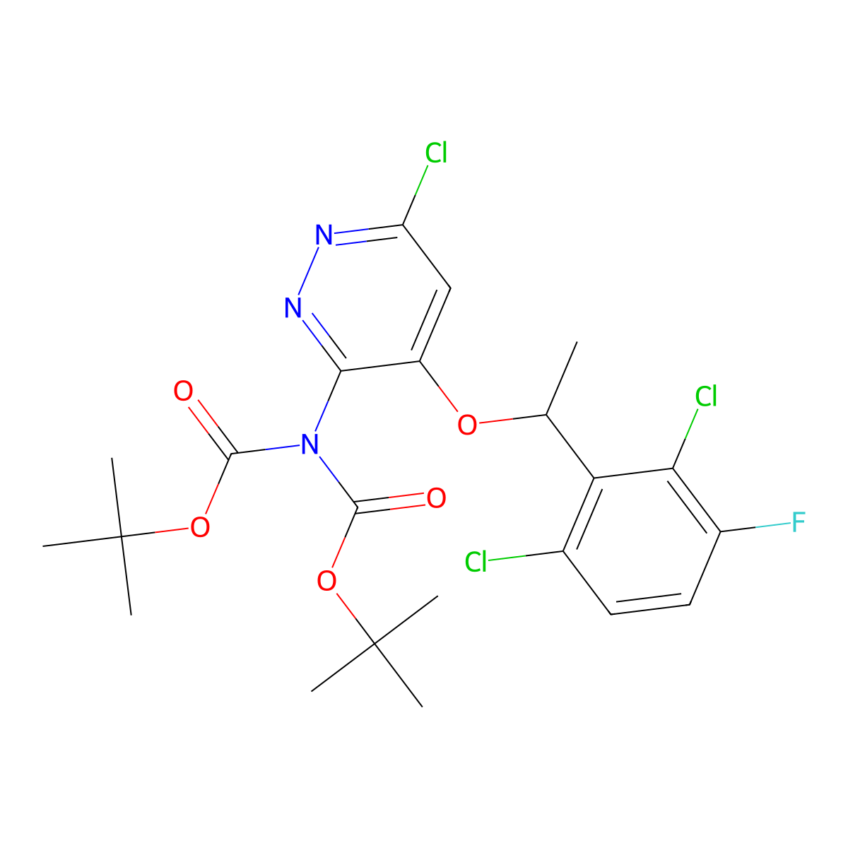 (R)-6-Chloro-4-[1-(2,6-dichloro-3-fluorophenyl)ethoxy]-3-[bis(Boc)amino]pyridazine molecular structure, CAS 1370651-32-3