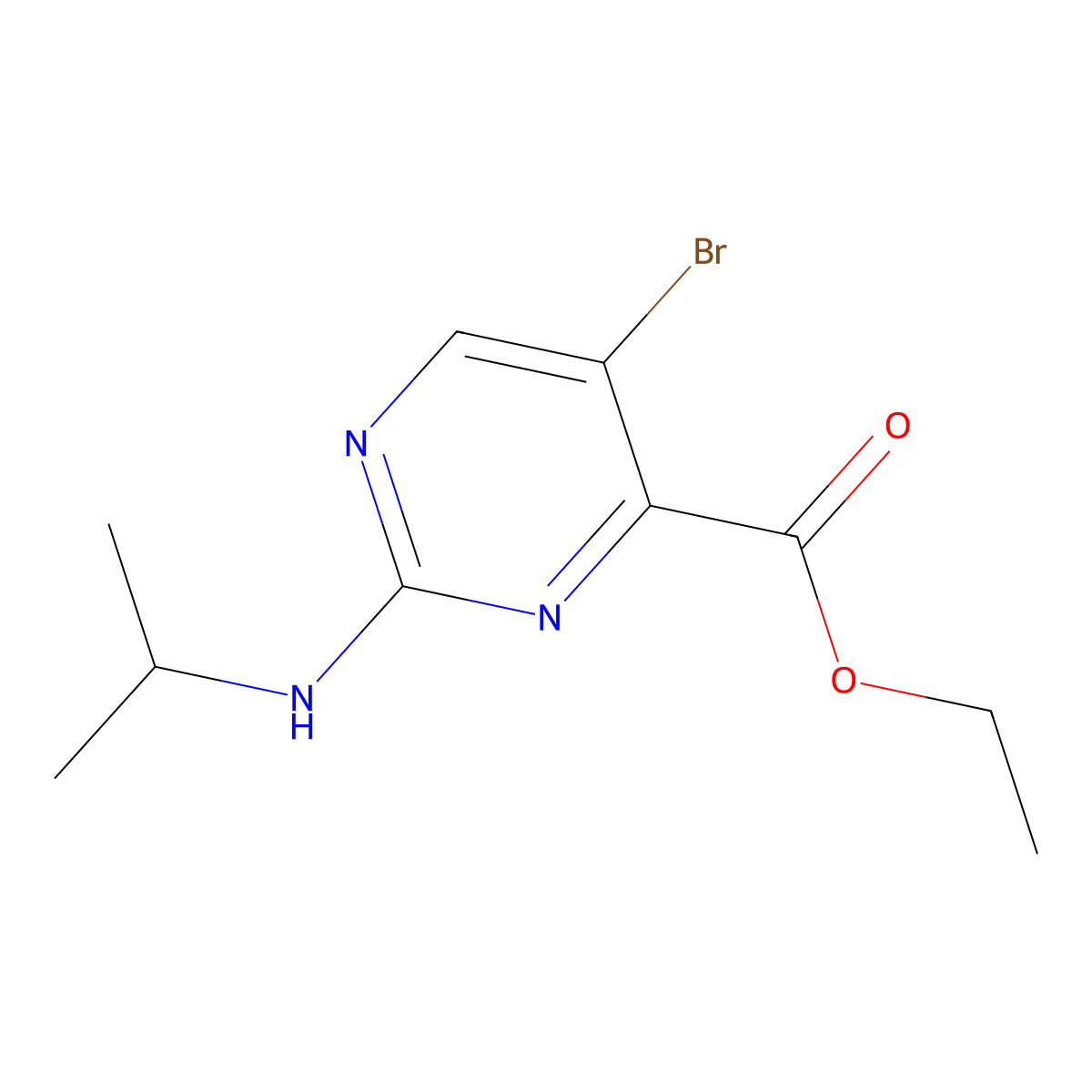 Ethyl 5-bromo-2-[(propan-2-yl)amino]pyrimidine-4-carboxylate molecular structure, CAS 1370725-09-9