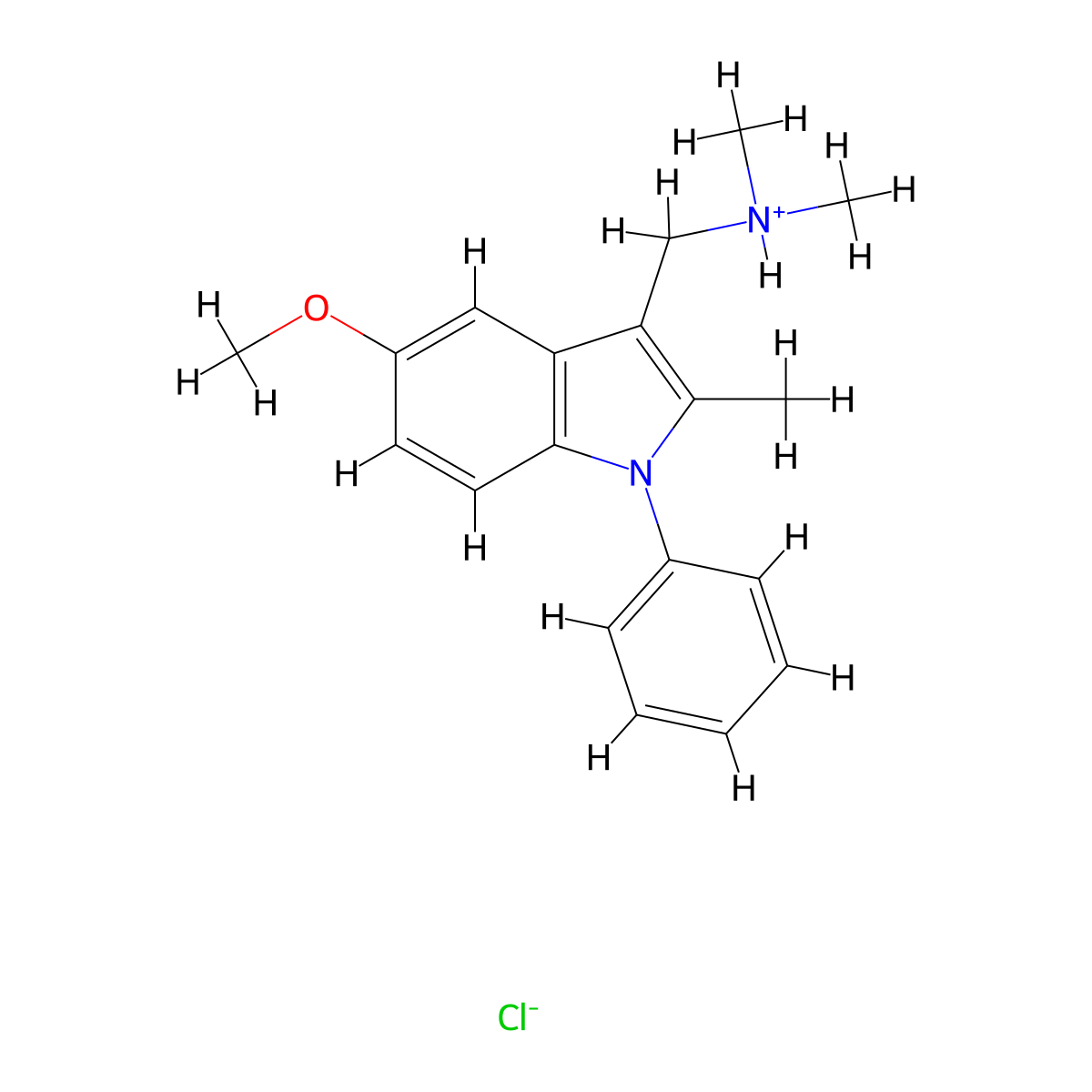 Indole, 3-((dimethylamino)methyl)-5-methoxy-2-methyl-1-phenyl-, monohydrochloride molecular structure, CAS 13708-41-3