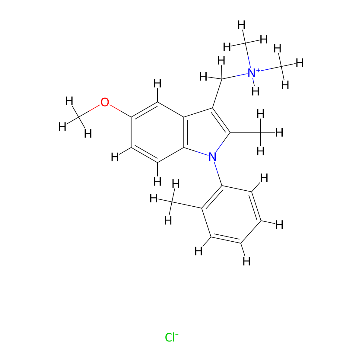 Indole, 3-((dimethylamino)methyl)-5-methoxy-2-methyl-1-o-tolyl-, monohydrochloride molecular structure, CAS 13708-43-5