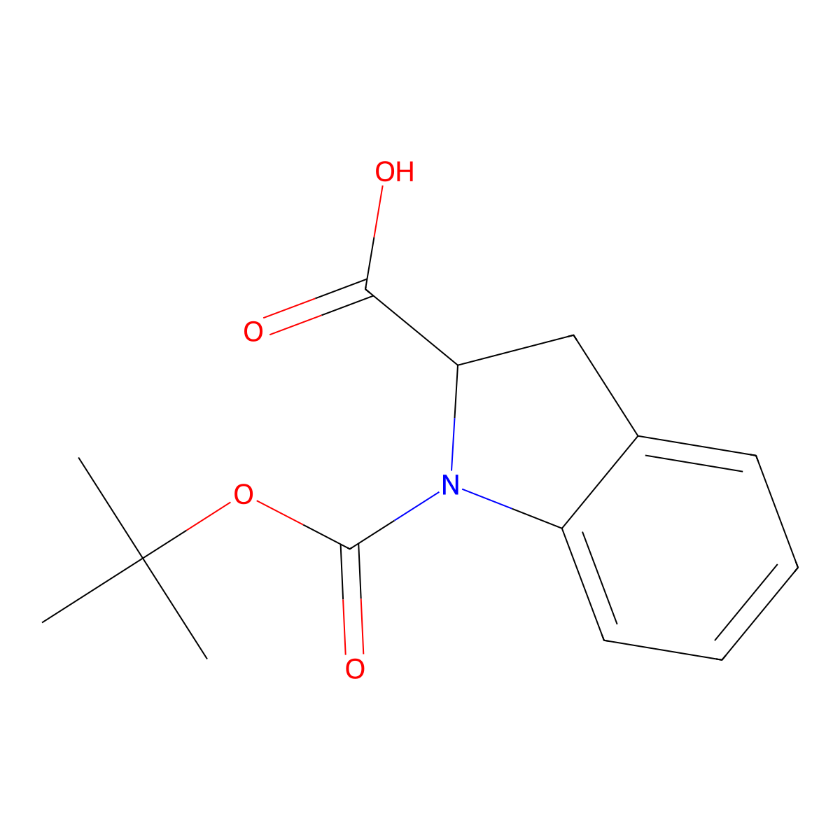 Indoline-2-carboxylic acid, N-BOC protected molecular structure, CAS 137088-51-8