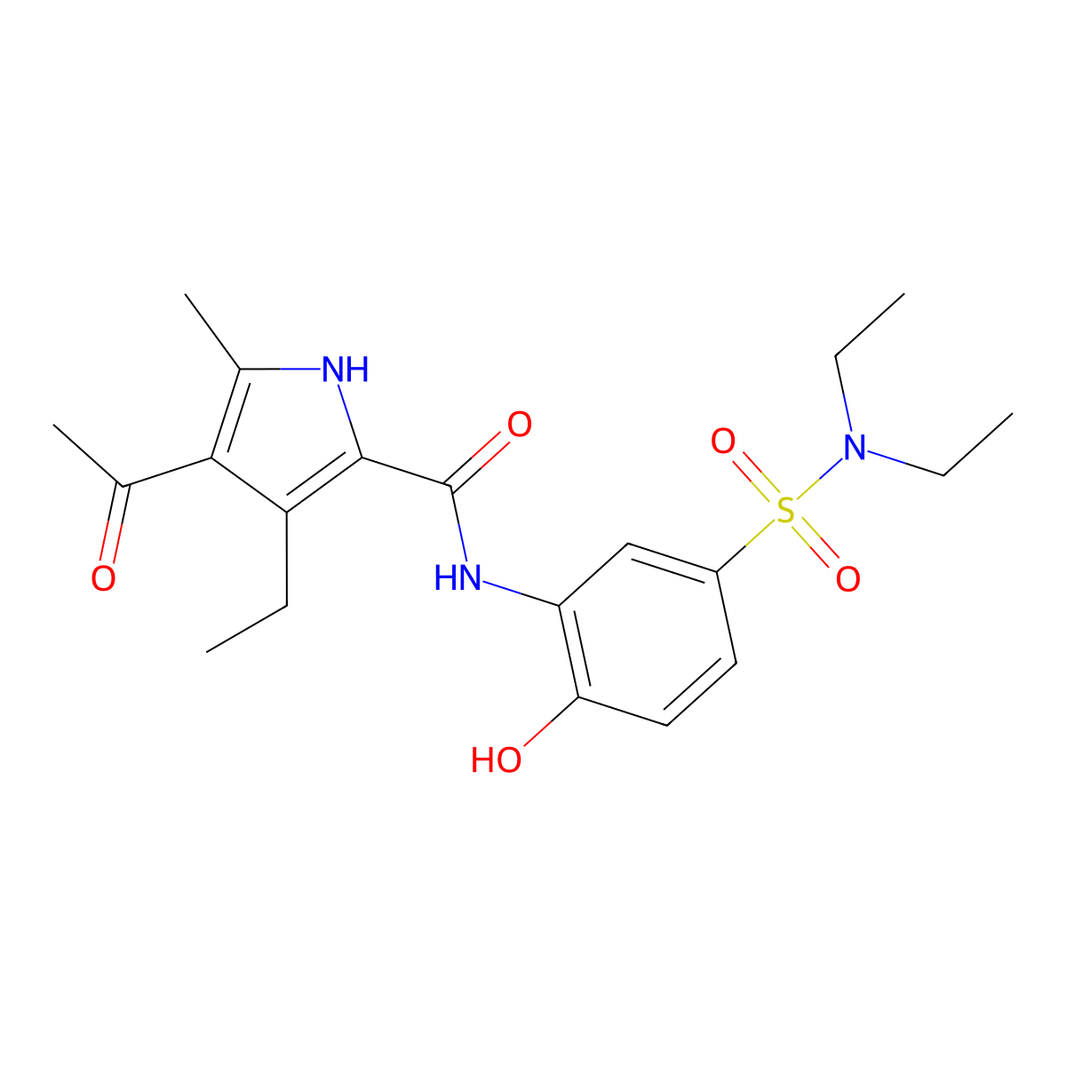 4-acetyl-N-[5-(diethylsulfamoyl)-2-hydroxyphenyl]-3-ethyl-5-methyl-1H-pyrrole-2-carboxamide molecular structure, CAS 1370888-71-3