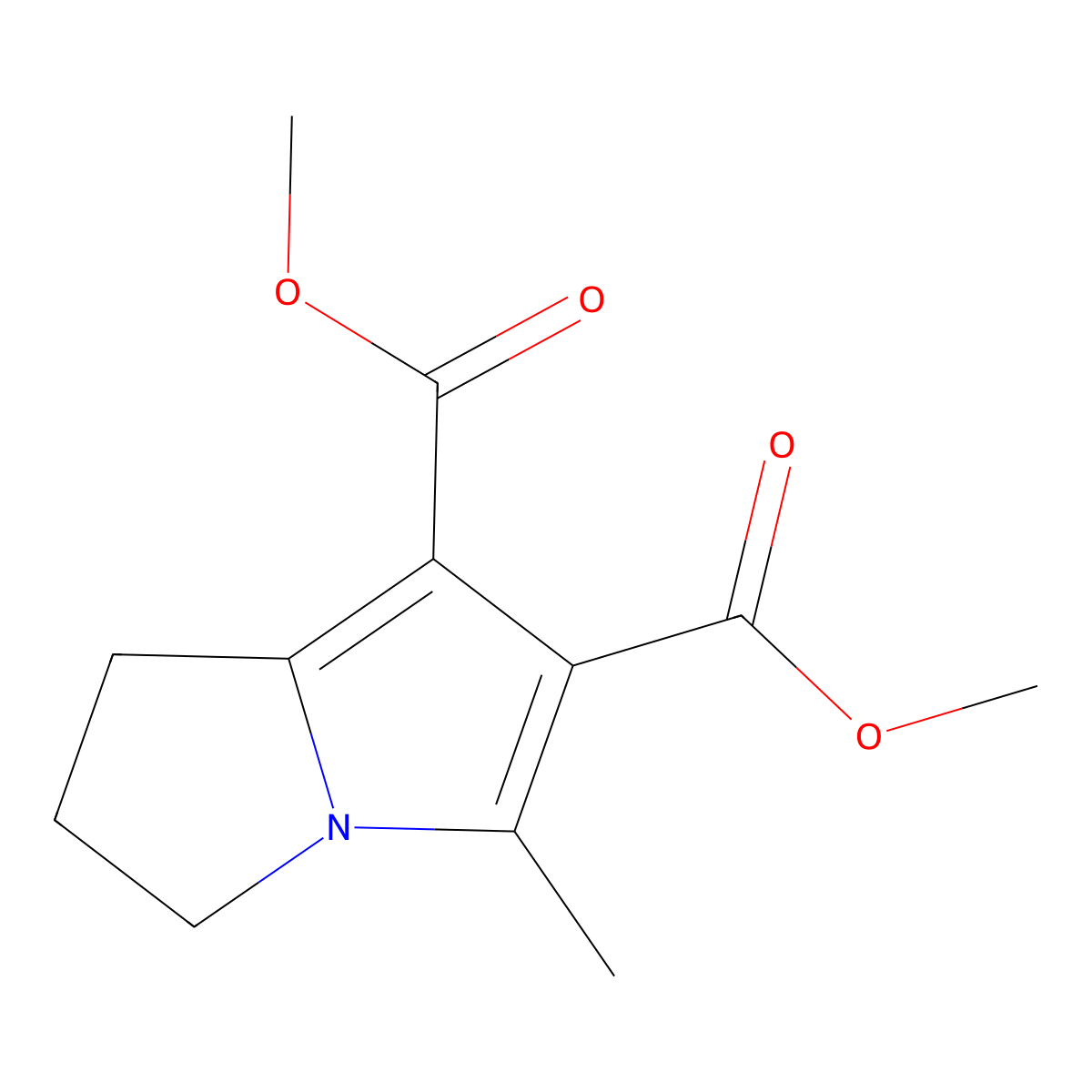 dimethyl 5-methyl-2,3-dihydro-1H-pyrrolizine-6,7-dicarboxylate molecular structure, CAS 13712-60-2