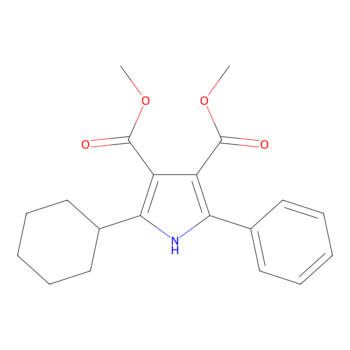 dimethyl 2-cyclohexyl-5-phenyl-1H-pyrrole-3,4-dicarboxylate molecular structure, CAS 13712-61-3
