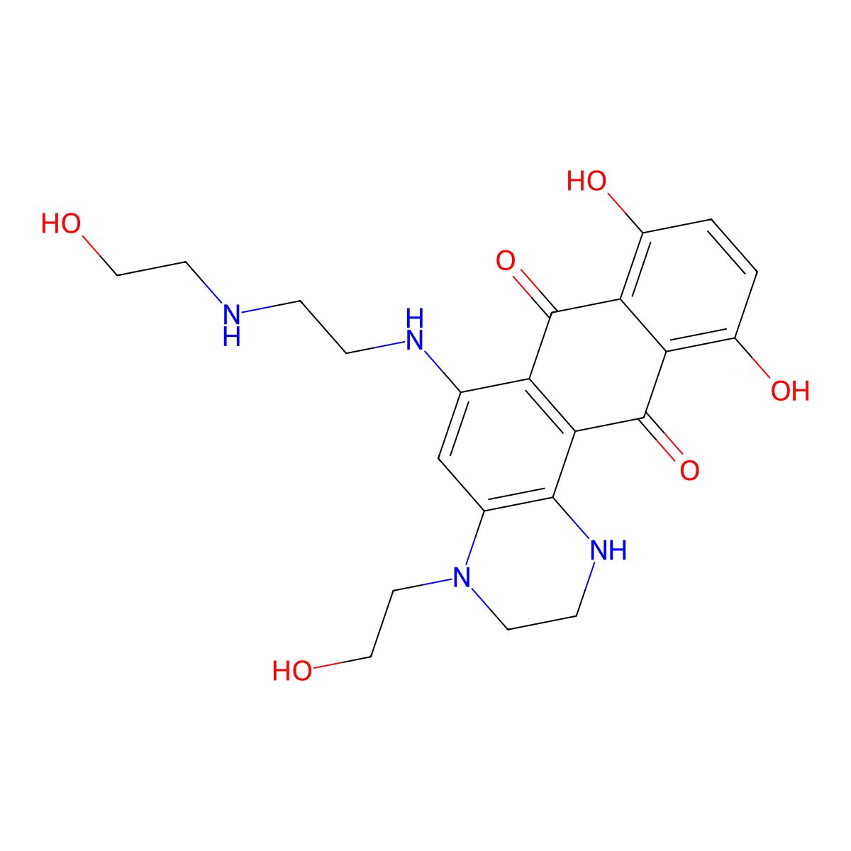 8,11-Dihydroxy-4-(2-hydroxyethyl)-6-((2-((2-hydroxyethyl)amino)ethyl)amino)-1,2,3,4,7,12-hexahydronaphtho(2,3-f)quinoxaline-7,12-dione molecular structure, CAS 137132-70-8