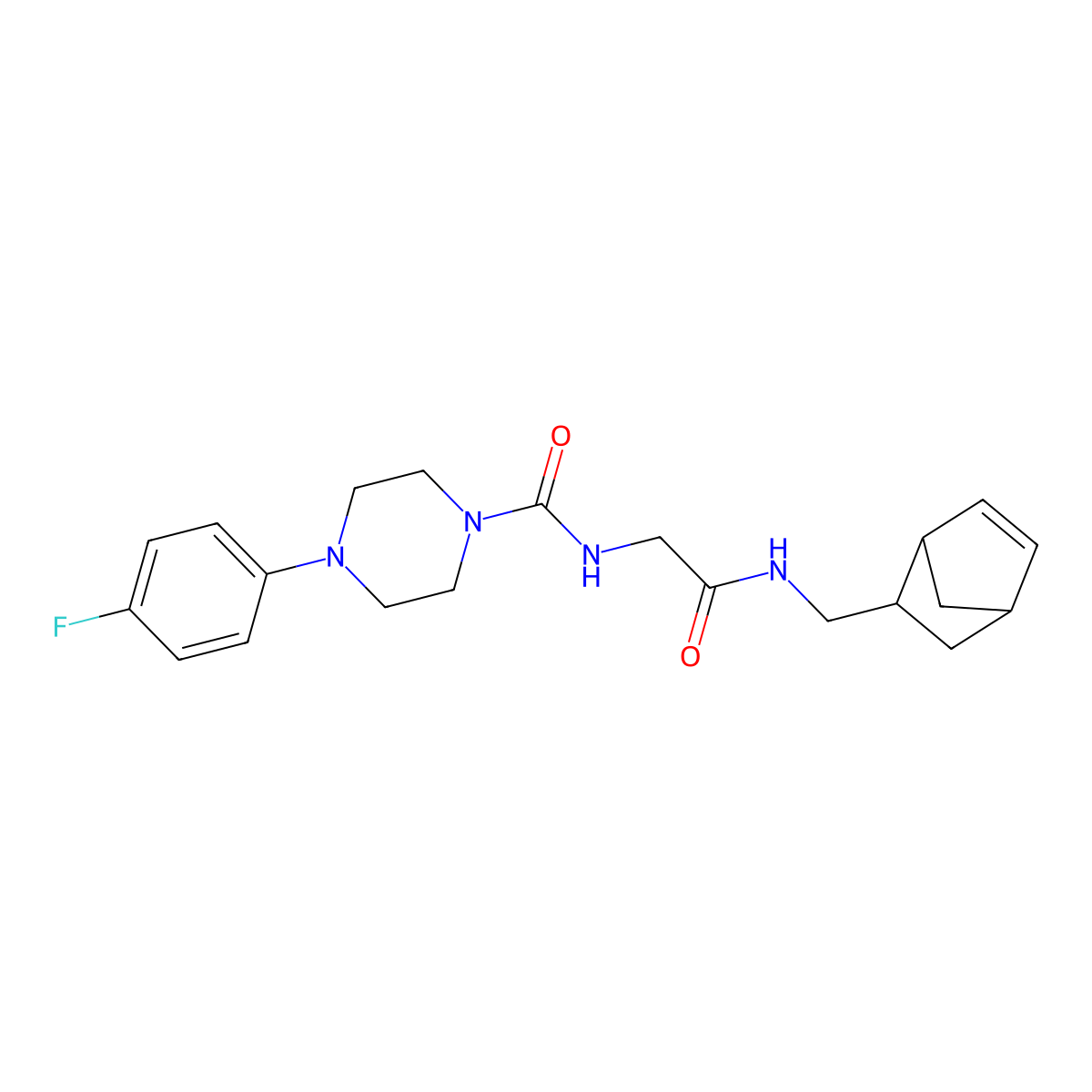N-{2-[(bicyclo[2.2.1]hept-5-en-2-ylmethyl)amino]-2-oxoethyl}-4-(4-fluorophenyl)piperazine-1-carboxamide molecular structure, CAS 1371436-11-1