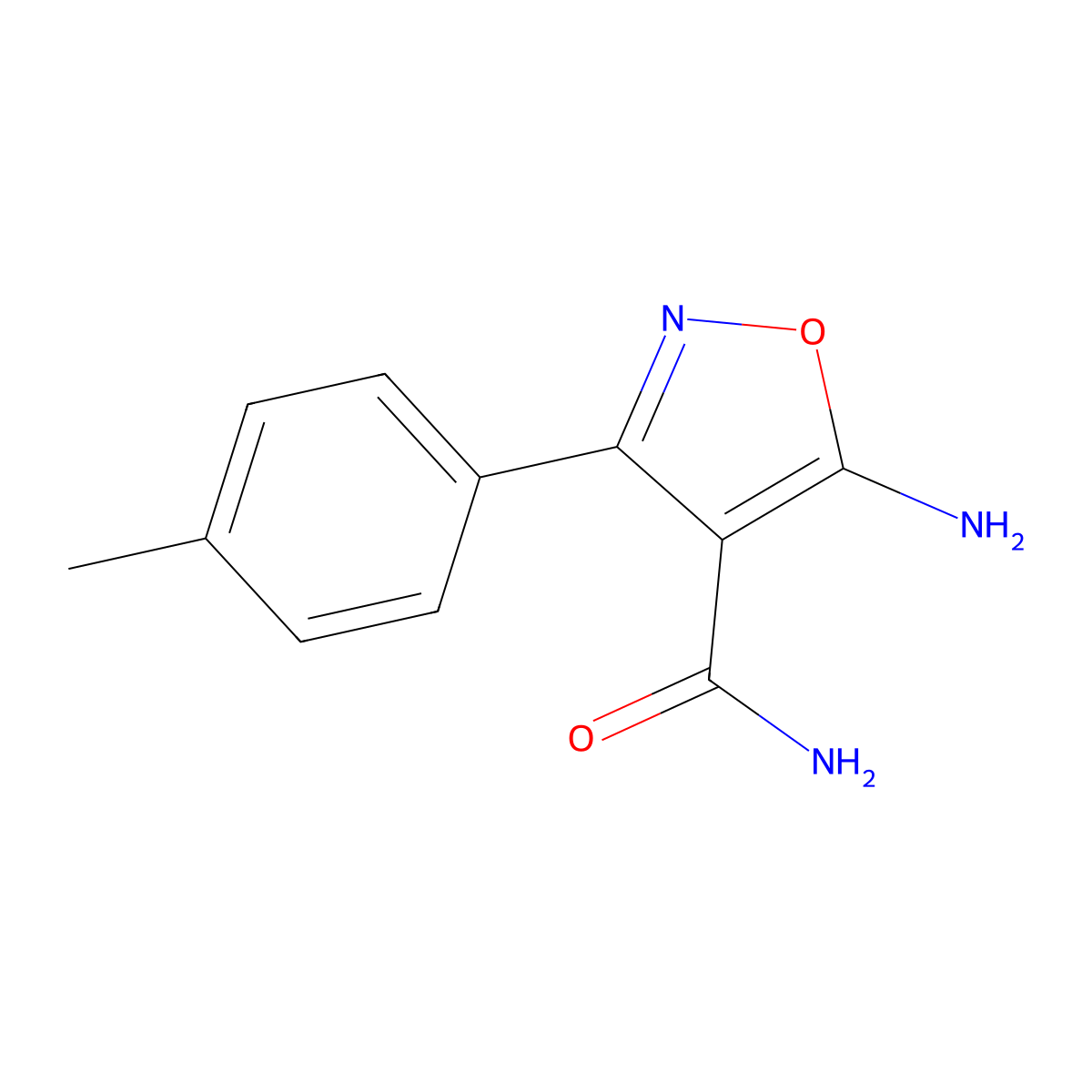 5-Amino-3-(4-methylphenyl)-1,2-oxazole-4-carboxamide molecular structure, CAS 137145-81-4