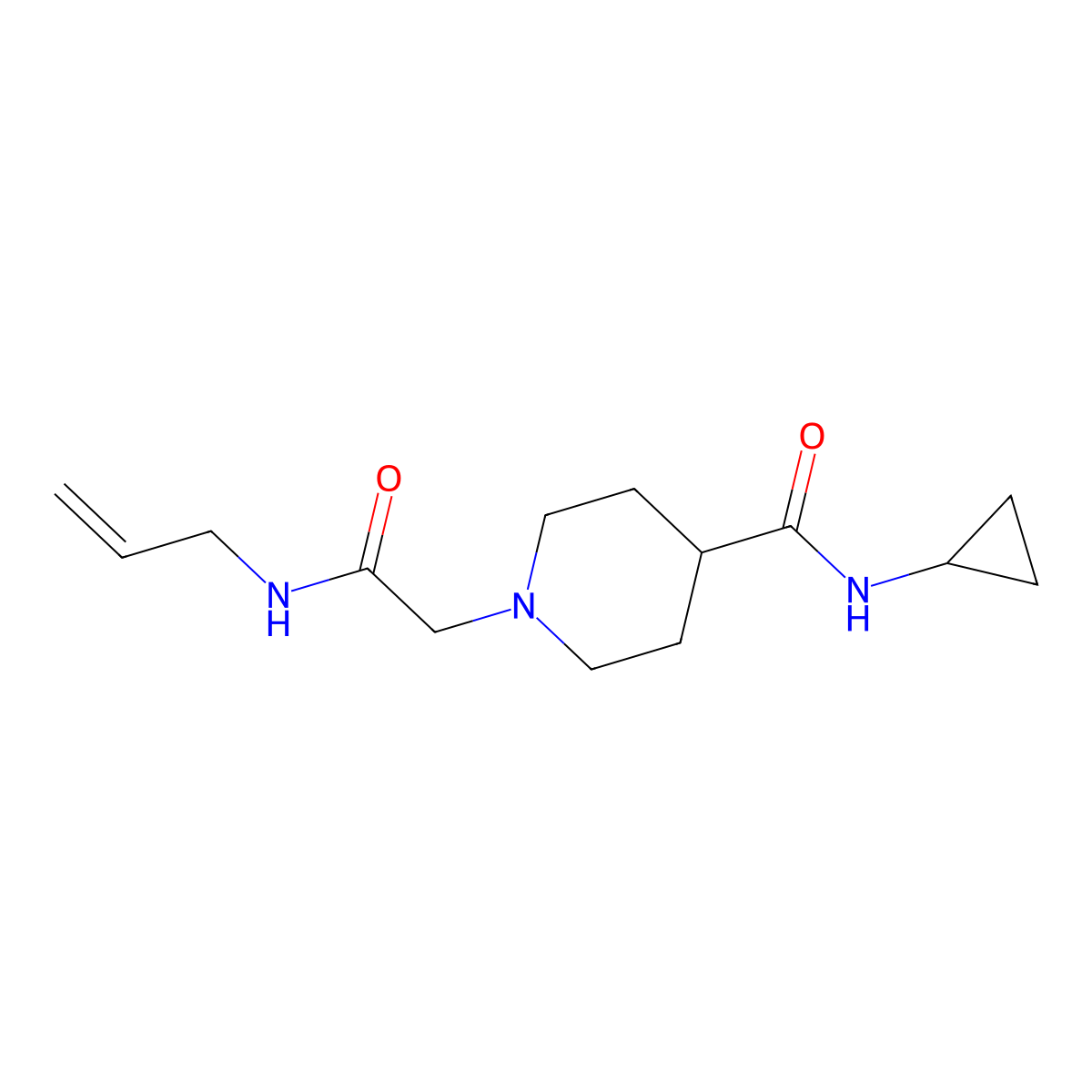 N-cyclopropyl-1-{[(prop-2-en-1-yl)carbamoyl]methyl}piperidine-4-carboxamide molecular structure, CAS 1371747-33-9