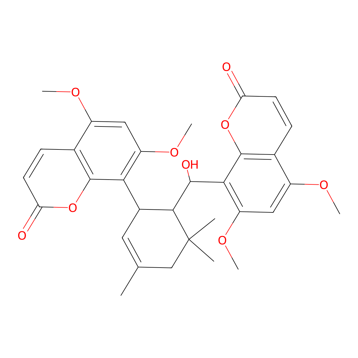 8-[(1R)-6-[(S)-(5,7-dimethoxy-2-oxochromen-8-yl)-hydroxymethyl]-3,5,5-trimethylcyclohex-2-en-1-yl]-5,7-dimethoxychromen-2-one molecular structure, CAS 137182-37-7