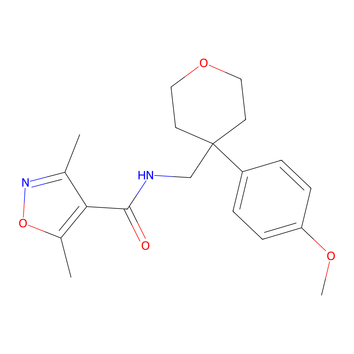 N-{[4-(4-methoxyphenyl)tetrahydro-2H-pyran-4-yl]methyl}-3,5-dimethyl-1,2-oxazole-4-carboxamide molecular structure, CAS 1371992-14-1