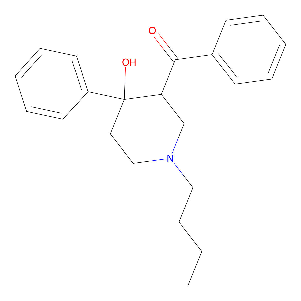 (1-Butyl-4-hydroxy-4-phenylpiperidin-3-yl)(phenyl)methanone molecular structure, CAS 13721-16-9