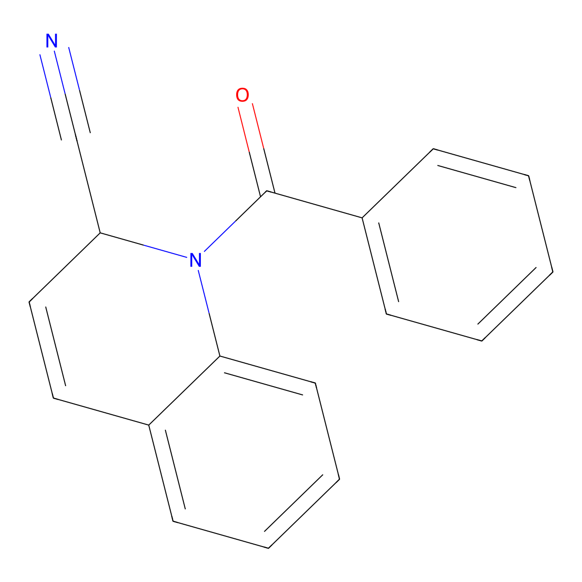 2-Quinolinecarbonitrile, 1,2-dihydro-1-benzoyl- molecular structure, CAS 13721-17-0