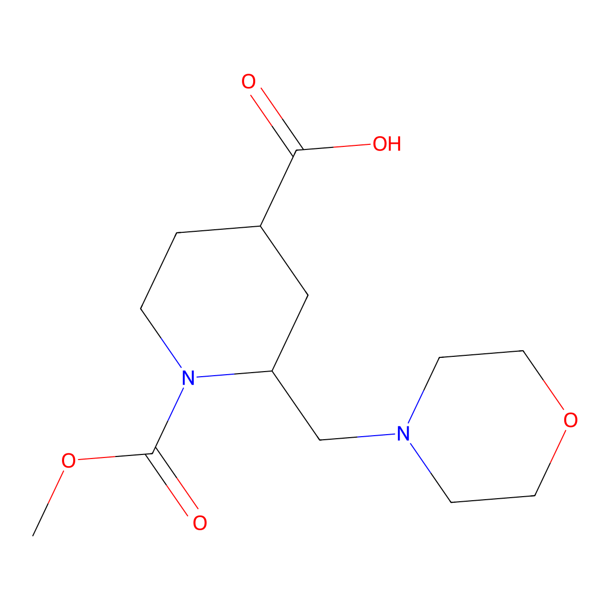 1-(Methoxycarbonyl)-2-(morpholinomethyl)piperidine-4-carboxylic acid molecular structure, CAS 1372144-57-4