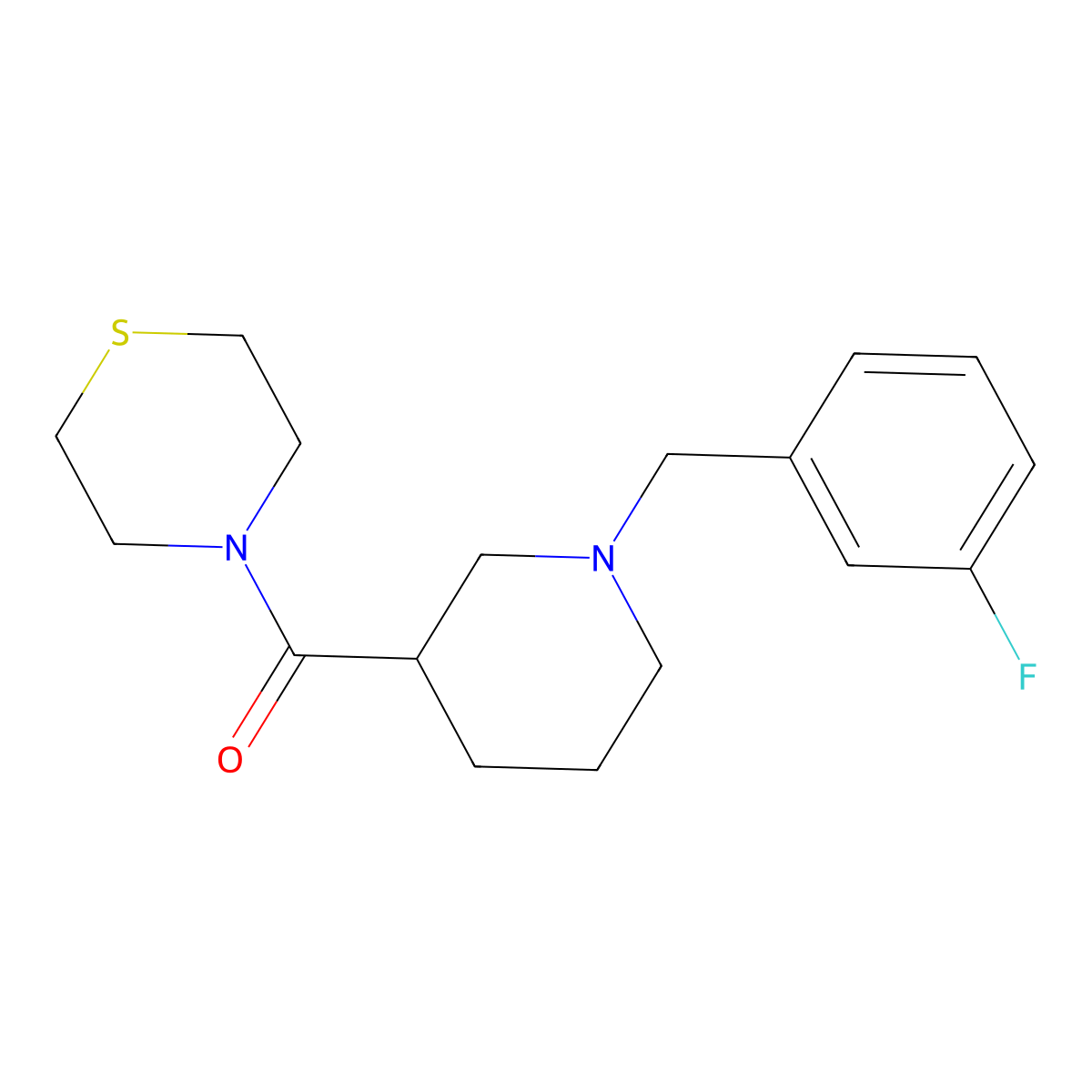 4-{1-[(3-Fluorophenyl)methyl]piperidine-3-carbonyl}thiomorpholine molecular structure, CAS 1372146-42-3