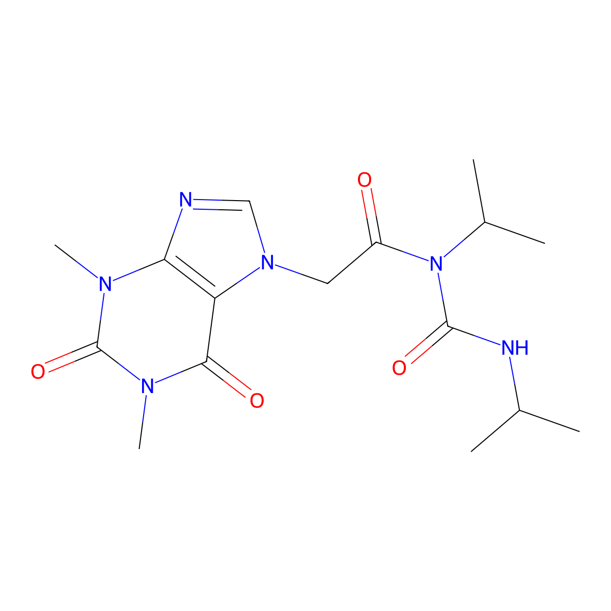 7H-Purine-7-acetamide, 1,2,3,6-tetrahydro-1,3-dimethyl-N-(1-methylethyl)-N-[[(1-methylethyl)amino]carbonyl]-2,6-dioxo- molecular structure, CAS 1372206-64-8