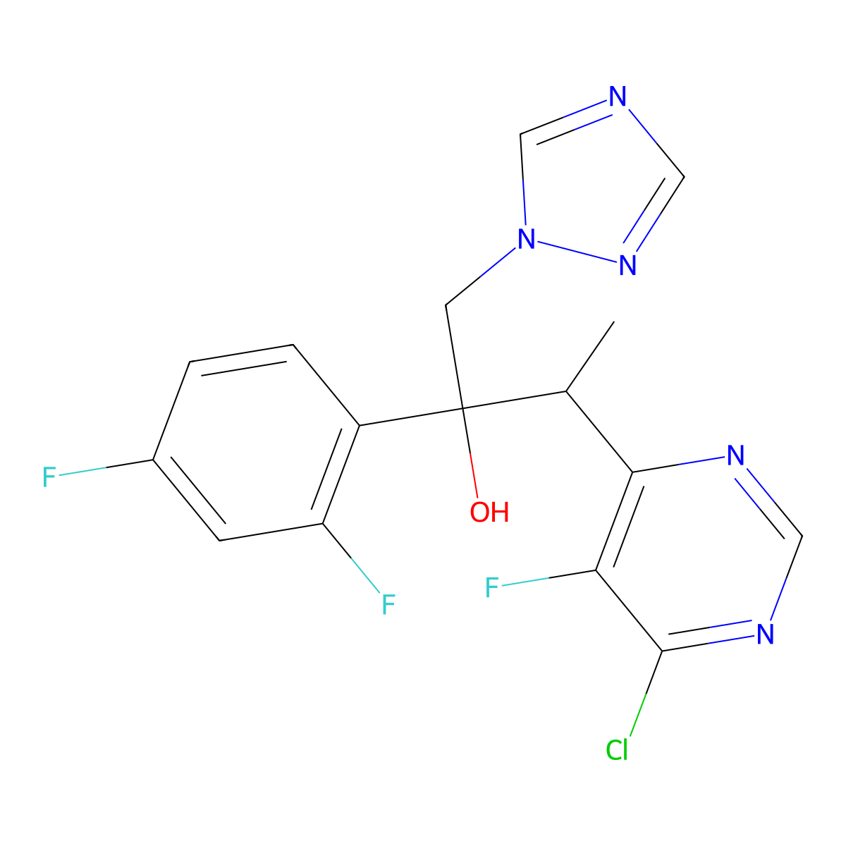 (alphaR,betaR)-rel-6-Chloro-alpha-(2,4-difluorophenyl)-5-fluoro-beta-methyl-alpha-(1H-1,2,4-triazol-1-ylmethyl)-4-pyrimidineethanol molecular structure, CAS 137234-76-5