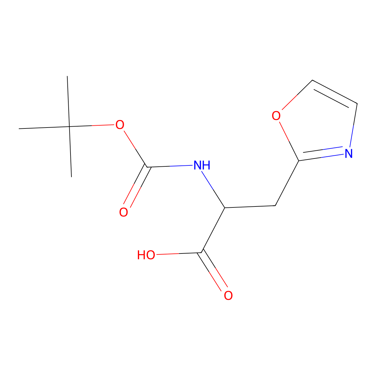 (2S)-2-(tert-butoxycarbonylamino)-3-oxazol-2-yl-propanoic acid molecular structure, CAS 1372404-41-5