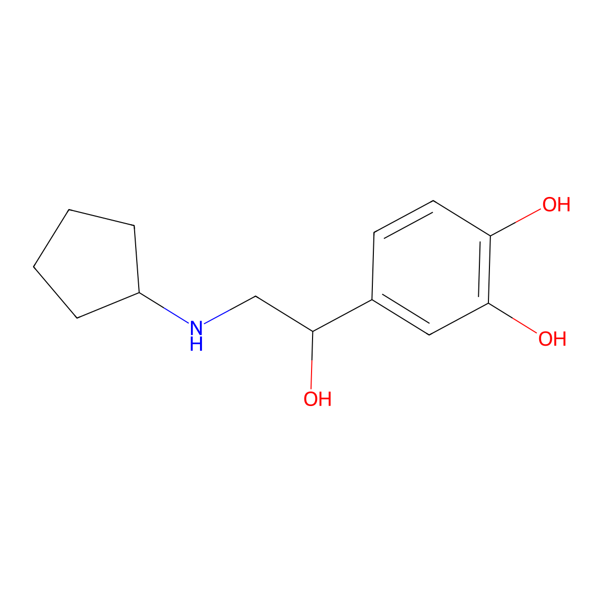 Benzyl alcohol, alpha-((cyclopentylamino)methyl)-3,4-dihydroxy- molecular structure, CAS 13725-09-2