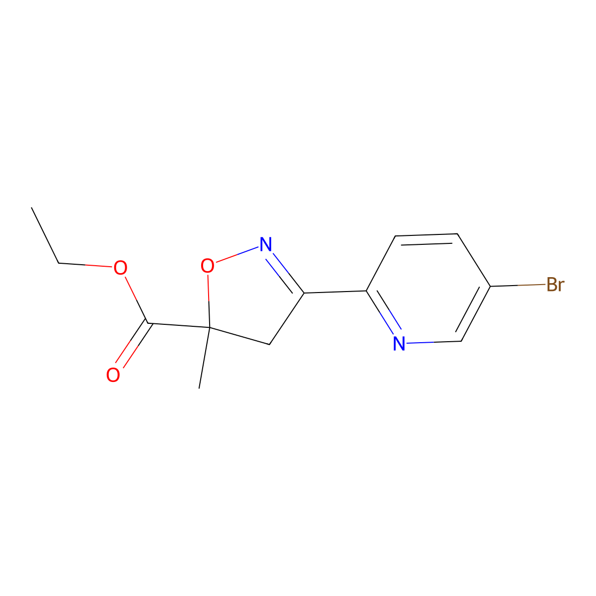 Ethyl 3-(5-bromopyridin-2-yl)-5-methyl-4,5-dihydro-1,2-oxazole-5-carboxylate molecular structure, CAS 1372547-53-9