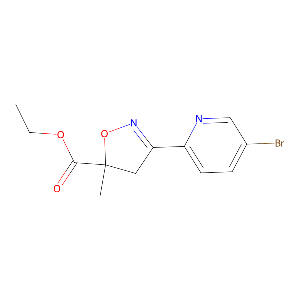 Ethyl 3-(5-bromopyridin-2-yl)-5-methyl-4,5-dihydro-1,2-oxazole-5-carboxylate molecular structure, CAS 1372547-53-9