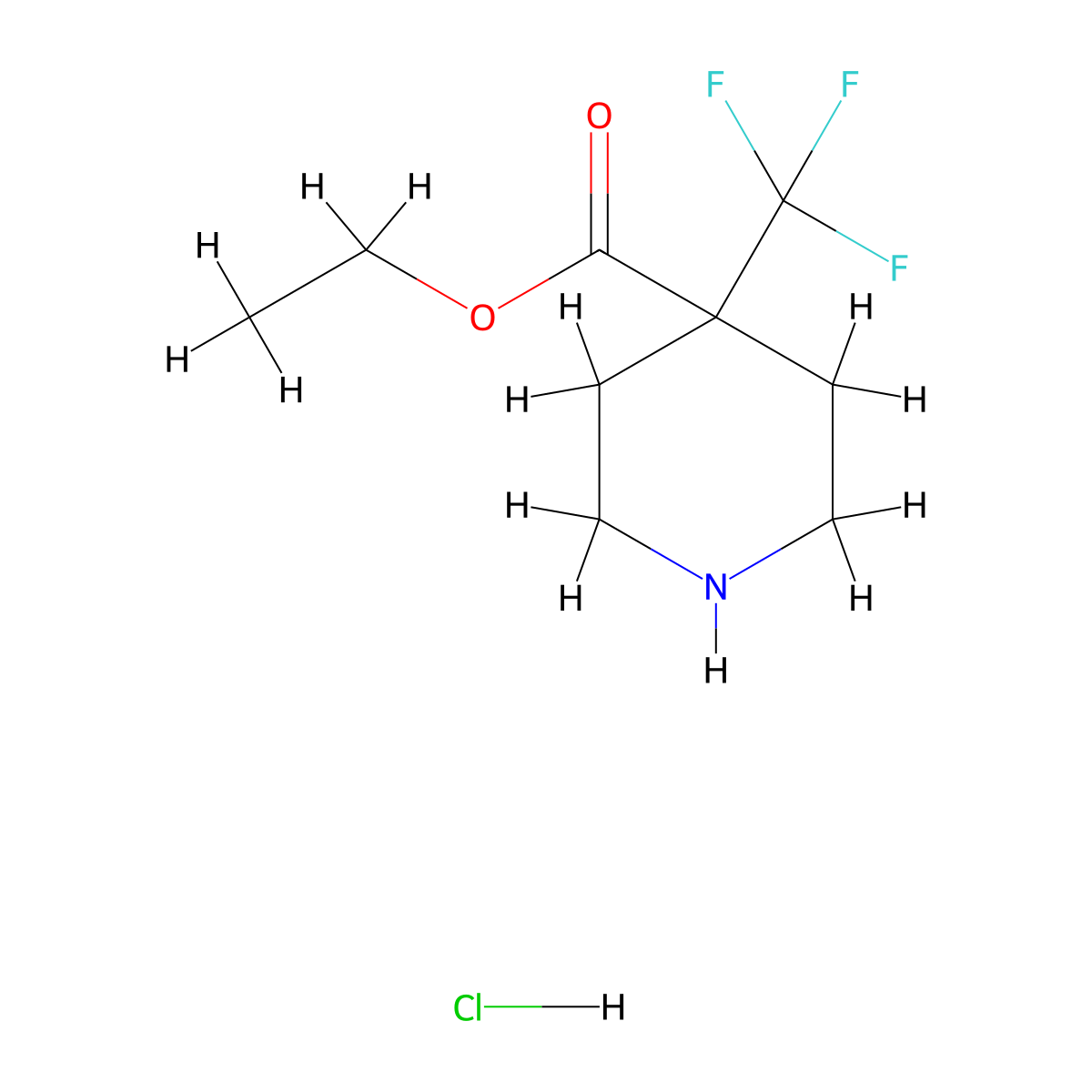Ethyl 4-(trifluoromethyl)piperidine-4-carboxylate hydrochloride molecular structure, CAS 1372547-71-1