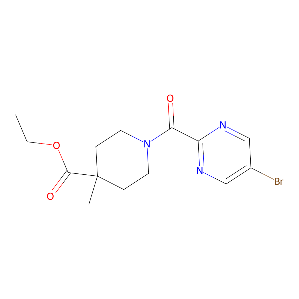 Ethyl 1-(5-bromopyrimidine-2-carbonyl)-4-methylpiperidine-4-carboxylate molecular structure, CAS 1372547-77-7