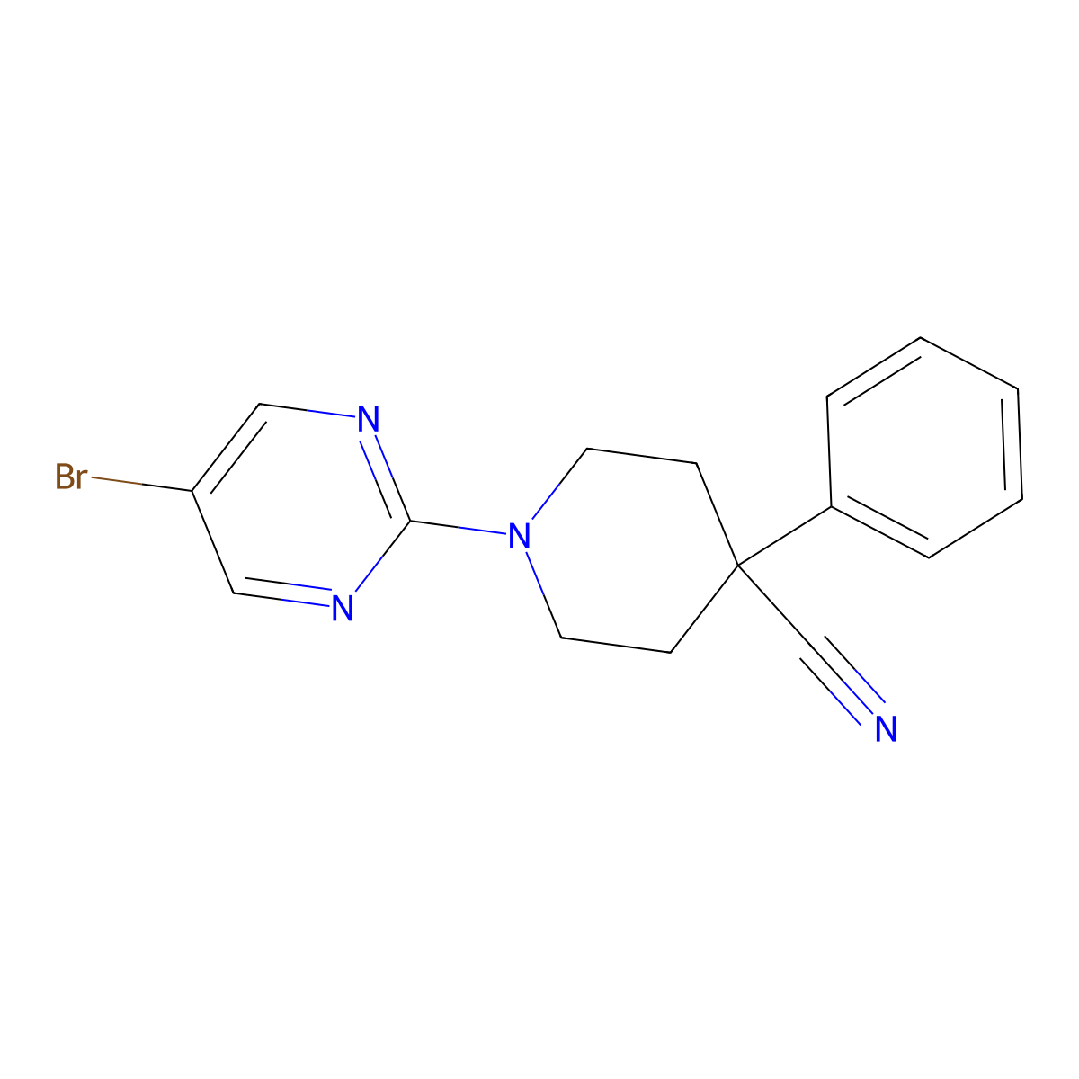1-(5-Bromopyrimidin-2-yl)-4-phenylpiperidine-4-carbonitrile molecular structure, CAS 1372548-26-9
