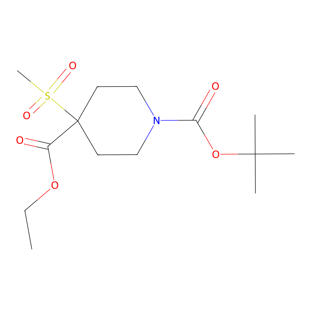 1-tert-Butyl 4-ethyl 4-(methylsulfonyl)piperidine-1,4-dicarboxylate molecular structure, CAS 1372548-28-1
