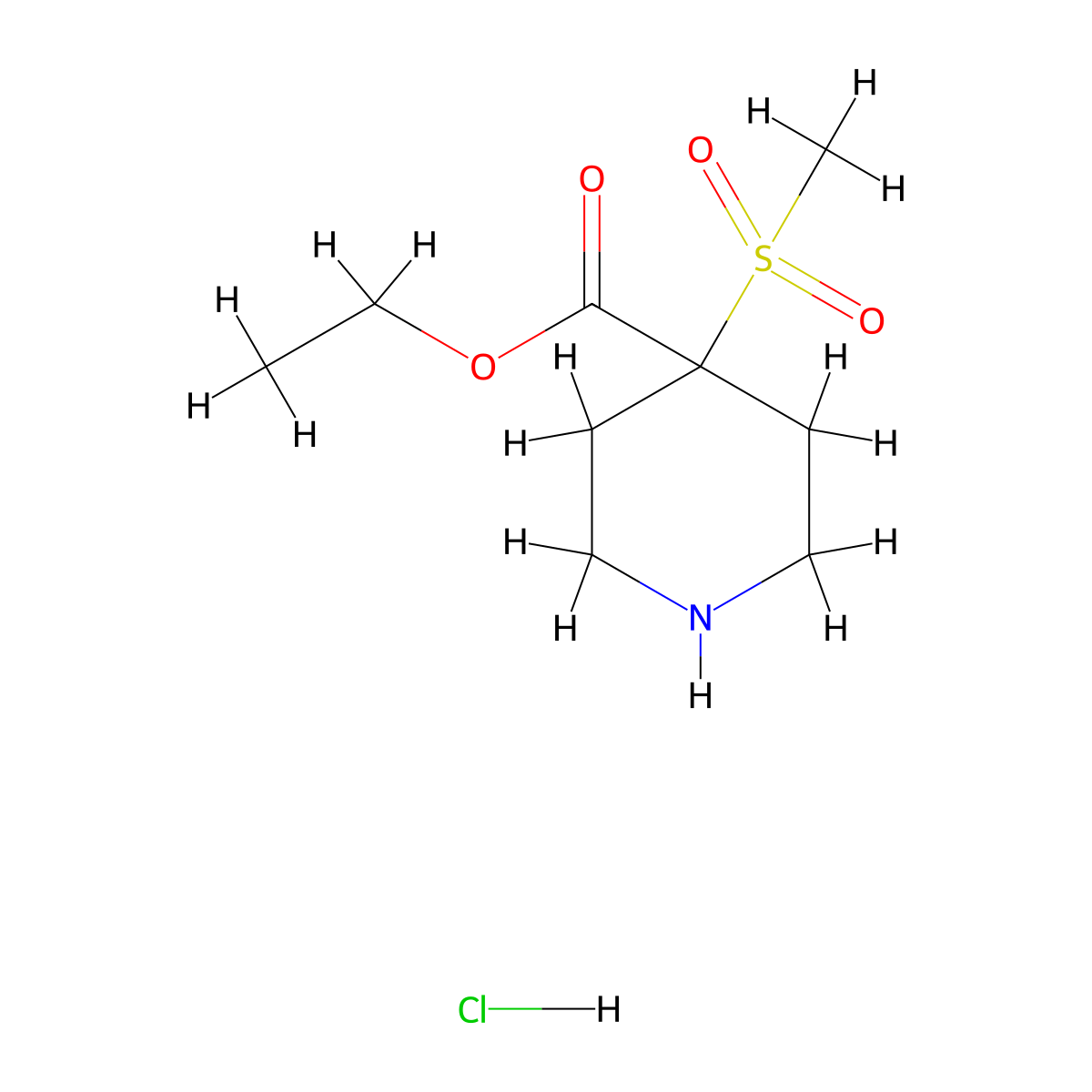 Ethyl 4-methanesulfonylpiperidine-4-carboxylate hydrochloride molecular structure, CAS 1372548-29-2