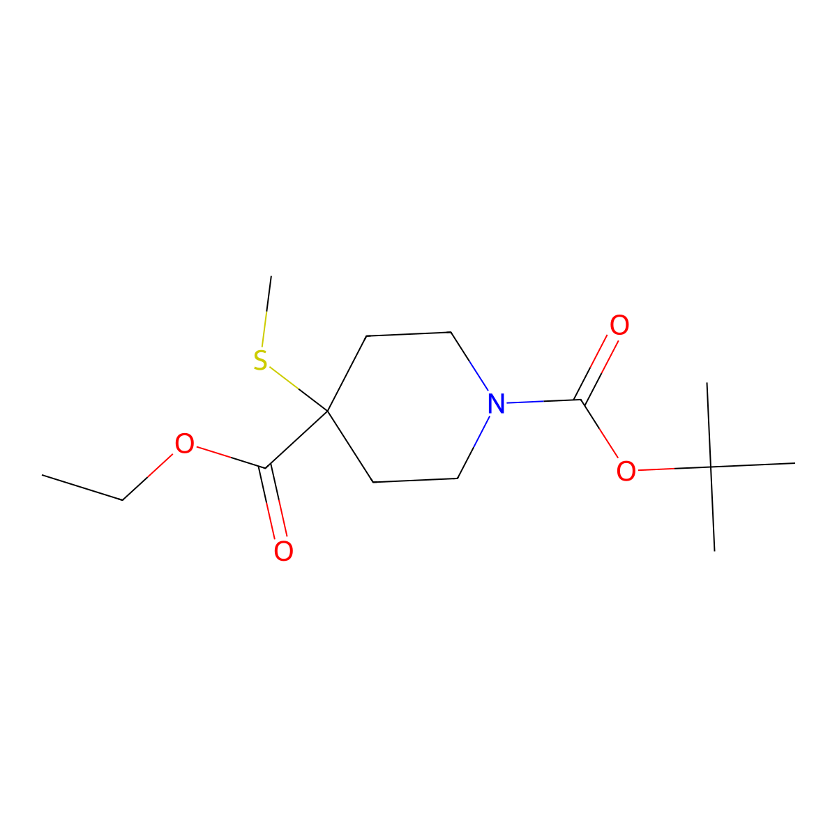 O1-tert-Butyl O4-ethyl 4-methylsulfanylpiperidine-1,4-dicarboxylate molecular structure, CAS 1372548-32-7