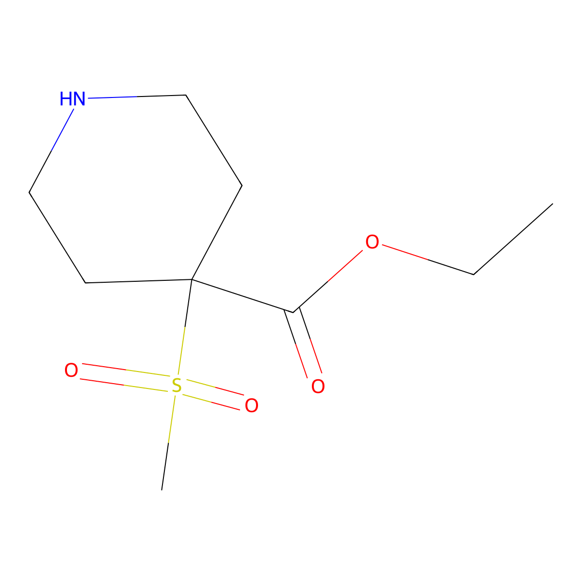 Ethyl 4-methanesulfonylpiperidine-4-carboxylate molecular structure, CAS 1372589-30-4