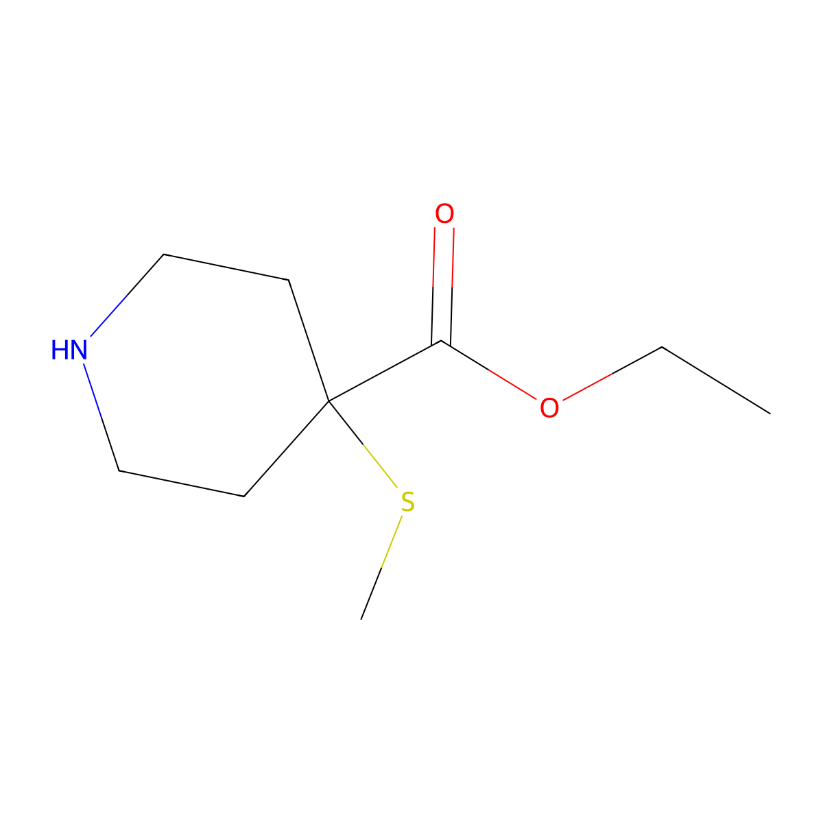 Ethyl 4-(methylsulfanyl)piperidine-4-carboxylate molecular structure, CAS 1372589-31-5