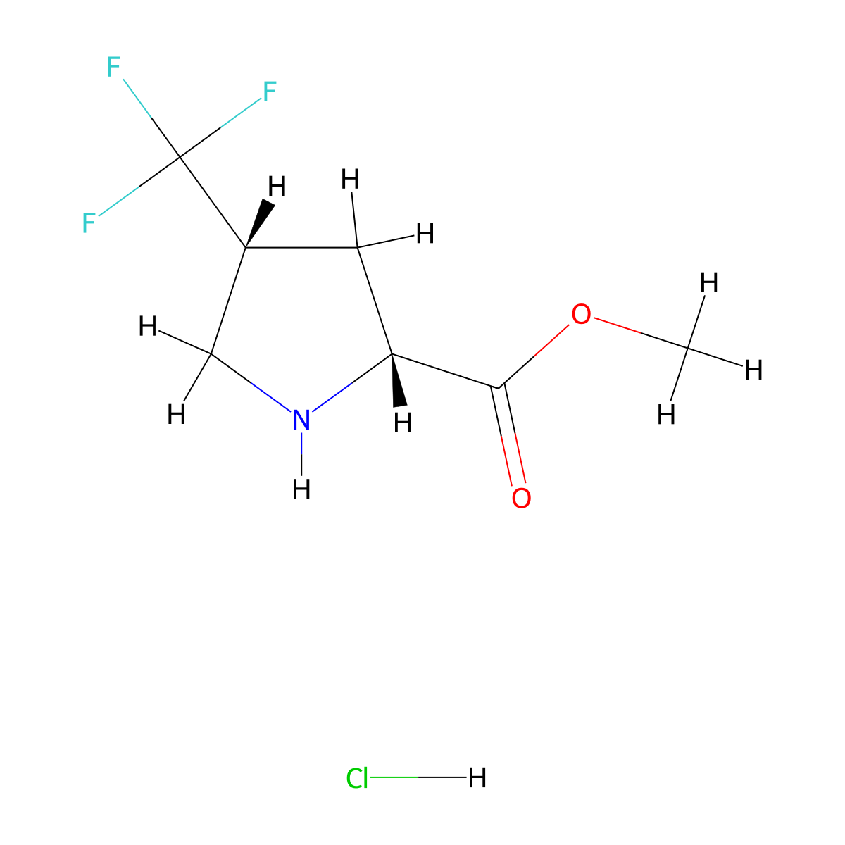 Methyl (2R,4R)-4-(Trifluoromethyl)pyrrolidine-2-carboxylate Hydrochloride molecular structure, CAS 1372653-45-6