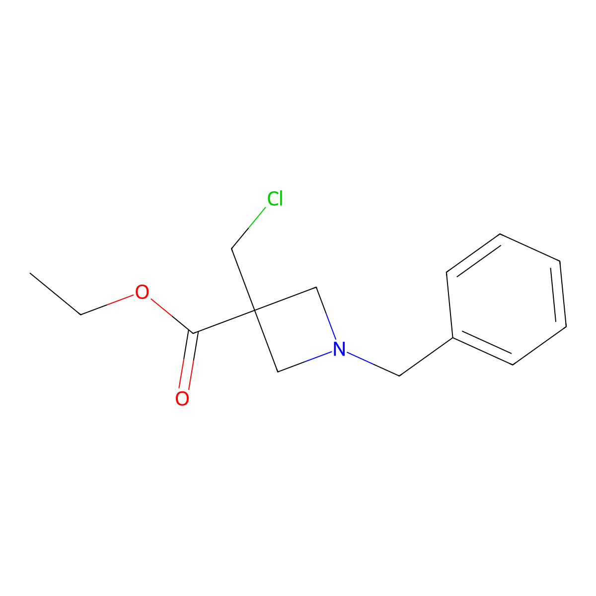 Ethyl 1-benzyl-3-(chloromethyl)azetidine-3-carboxylate molecular structure, CAS 137266-85-4