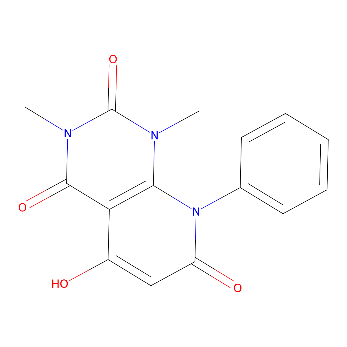5-hydroxy-1,3-dimethyl-8-phenylpyrido[2,3-d]pyrimidine-2,4,7(1H,3H,8H)-trione molecular structure, CAS 137278-09-2
