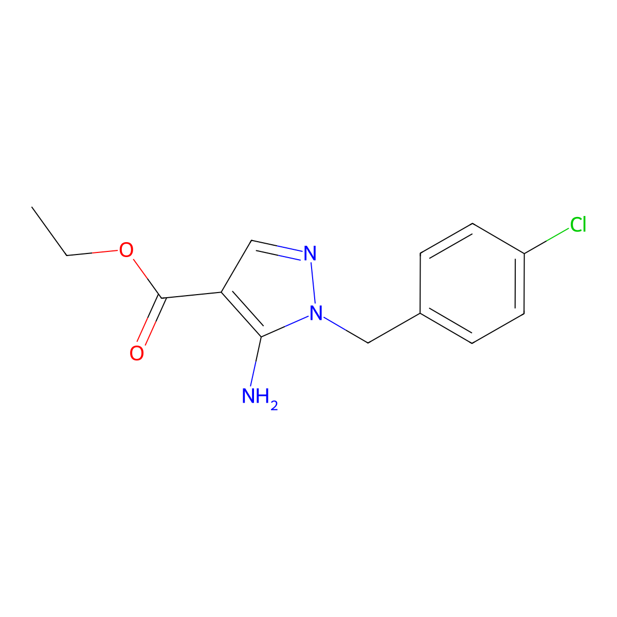 Ethyl 5-amino-1-((4-chlorophenyl)methyl)-1H-pyrazole-4-carboxylate molecular structure, CAS 137278-71-8