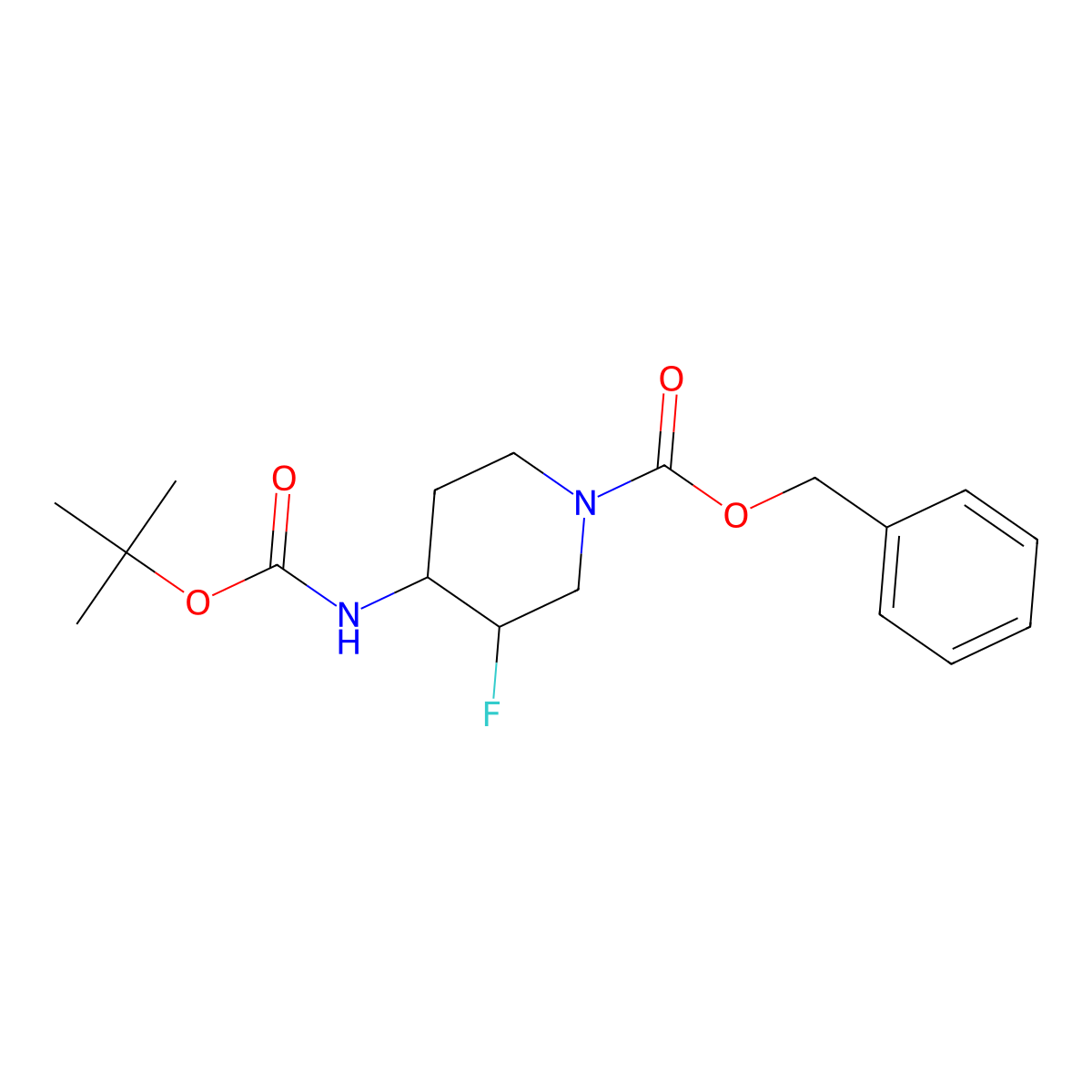 Benzyl Trans-4-((tert-butoxycarbonyl)amino)-3-fluoropiperidine-1-carboxylate racemate molecular structure, CAS 1372857-83-4