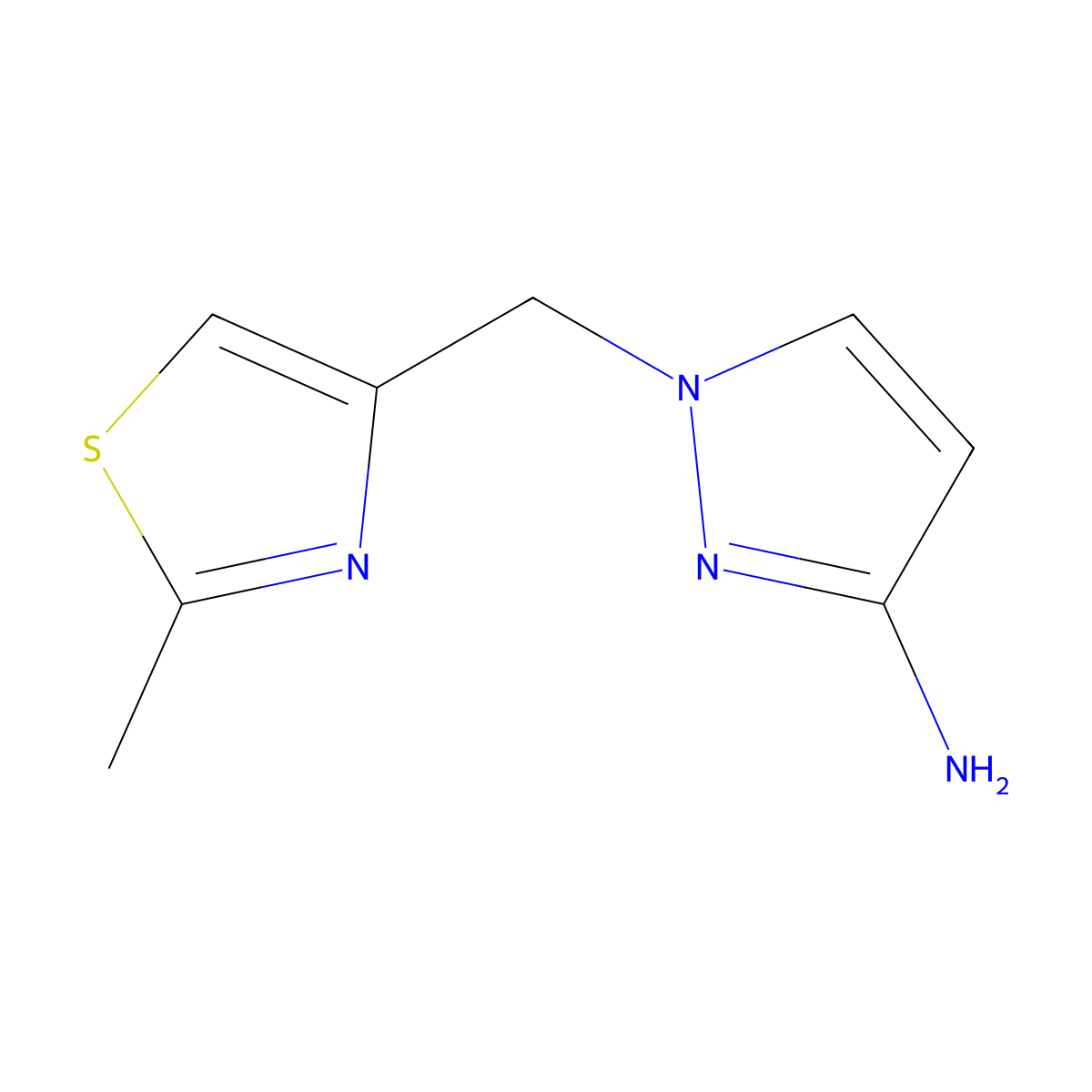 1-((2-Methylthiazol-4-yl)methyl)-1H-pyrazol-3-amine molecular structure, CAS 1372891-97-8