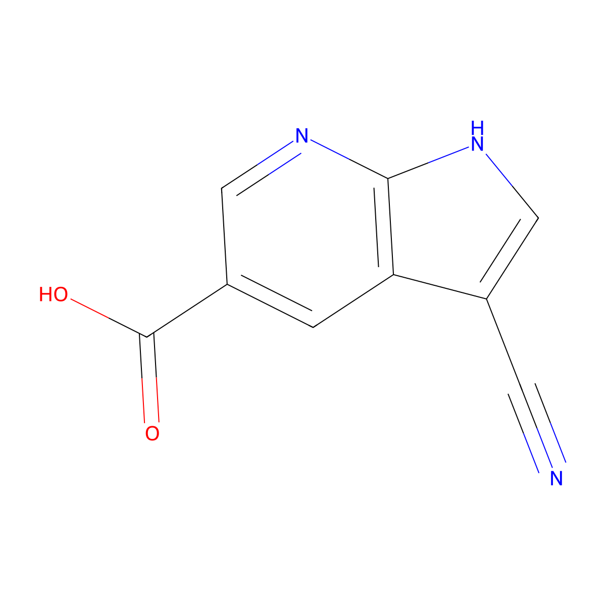 3-cyano-1H-pyrrolo(2,3-b)pyridine-5-carboxylic acid molecular structure, CAS 1372925-15-9