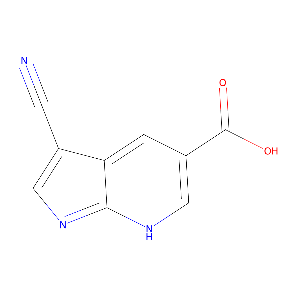 3-cyano-1H-pyrrolo(2,3-b)pyridine-5-carboxylic acid molecular structure, CAS 1372925-15-9