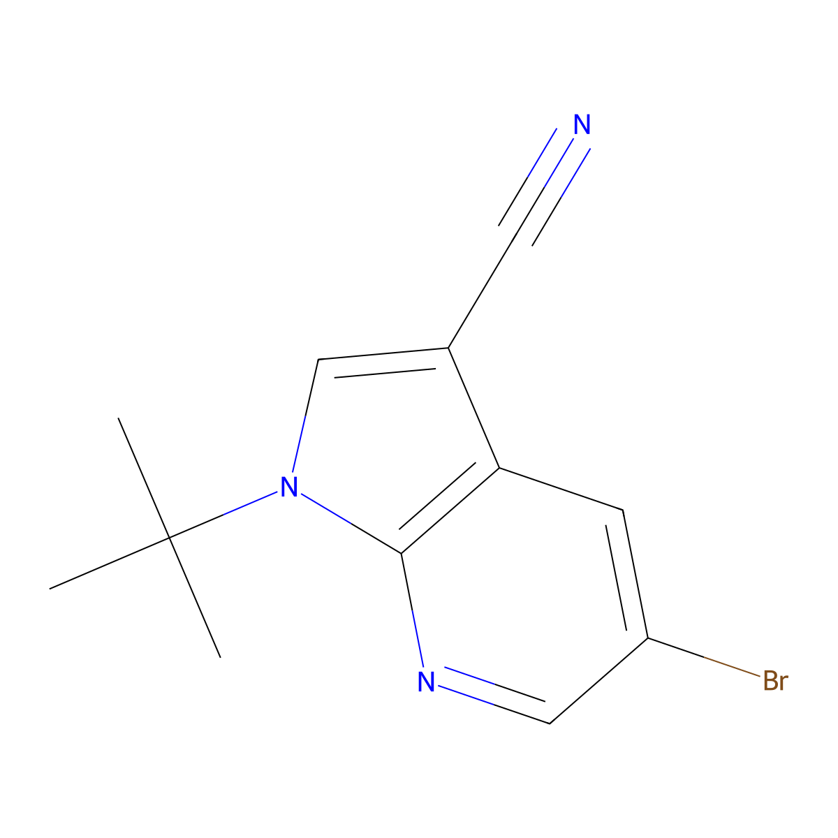 5-Bromo-1-(tert-butyl)-1H-pyrrolo[2,3-b]pyridine-3-carbonitrile molecular structure, CAS 1372929-27-5