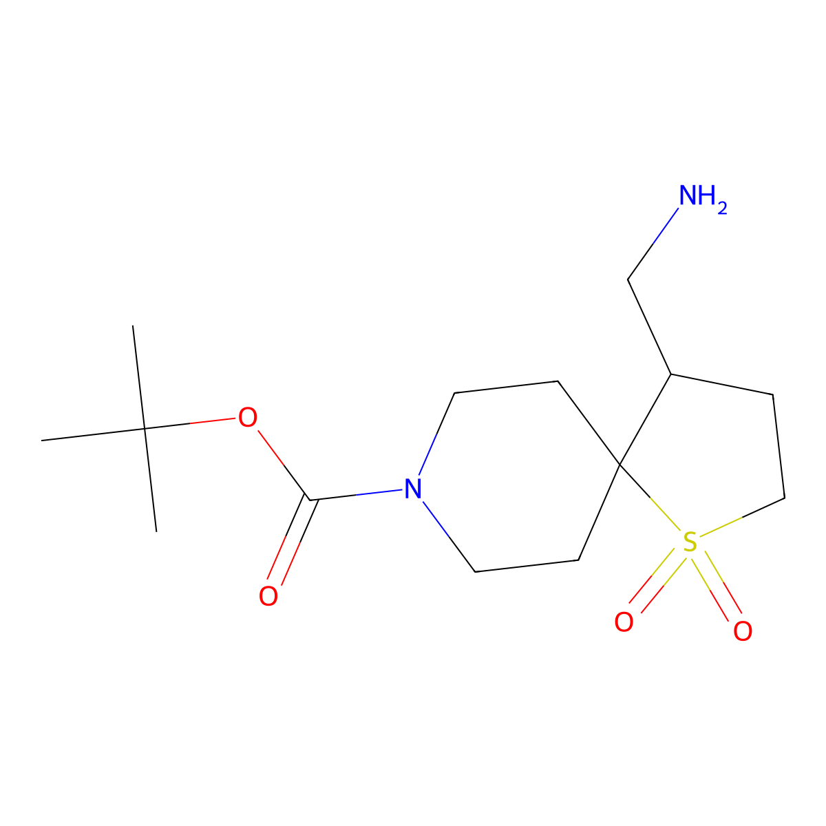Tert-butyl 4-(aminomethyl)-1-thia-8-azaspiro[4.5]decane-8-carboxylate 1,1-dioxide molecular structure, CAS 1373028-03-5