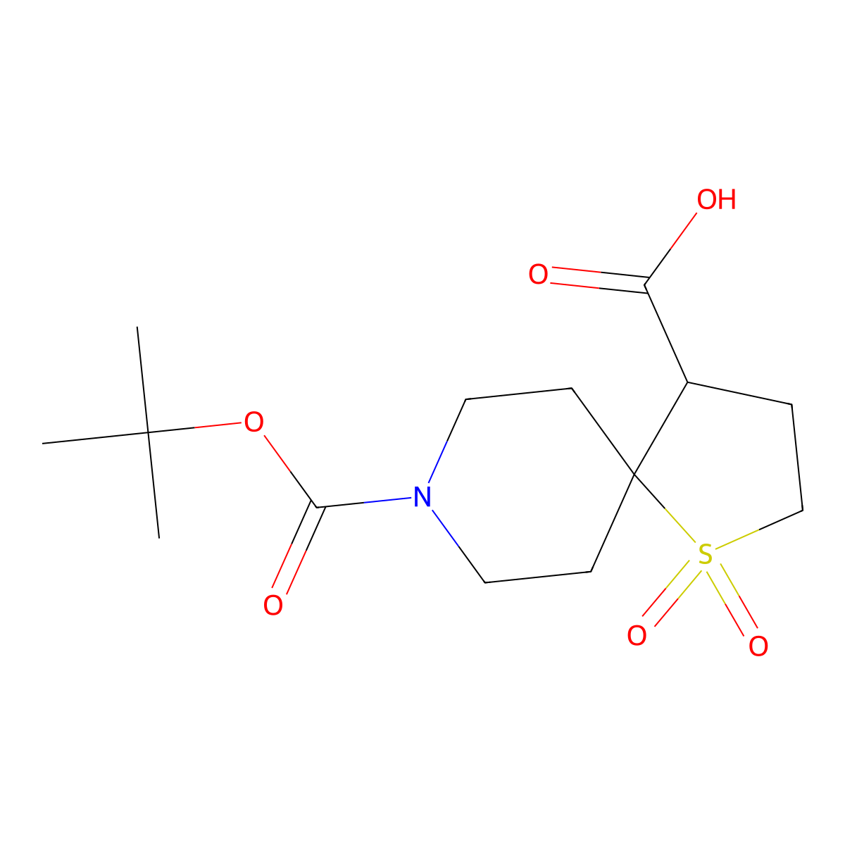 8-(Tert-butoxycarbonyl)-1-thia-8-azaspiro[4.5]decane-4-carboxylic acid 1,1-dioxide molecular structure, CAS 1373028-36-4